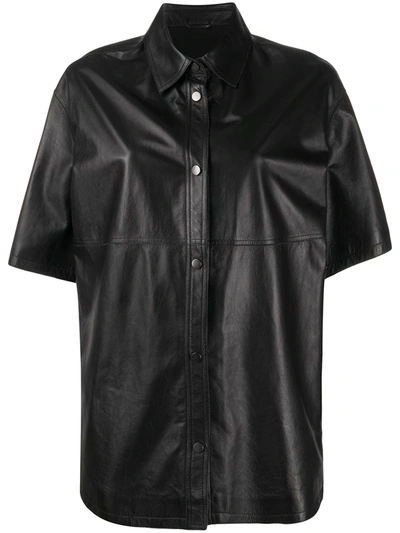Brunello Cucinelli Leather Short-sleeve Shirt In Black
