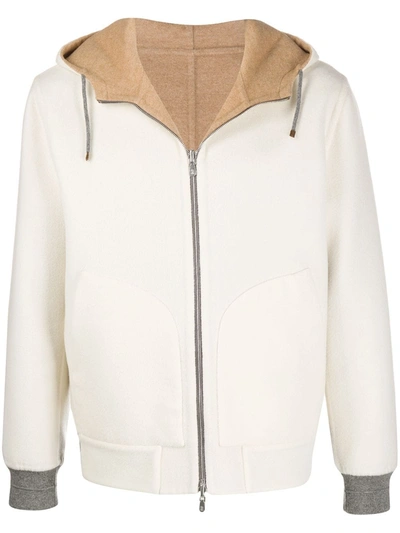 Brunello Cucinelli Reversible Knitted Hoodie In White
