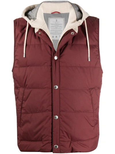 Brunello Cucinelli Layered Padded Gilet In Red