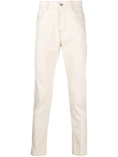 Brunello Cucinelli Lightly Distressed Skinny Jeans In White
