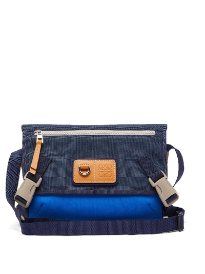 Loewe Anagram Leather And Canvas Messenger Bag In Blue