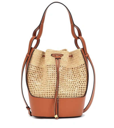 Loewe 'paula's Ibiza Balloon' Leather Frame Raffia Crossbody Bag In Beige