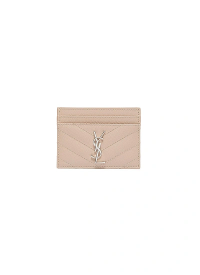 Saint Laurent Monogram Quilted Grained Leather Cardholder In Pink