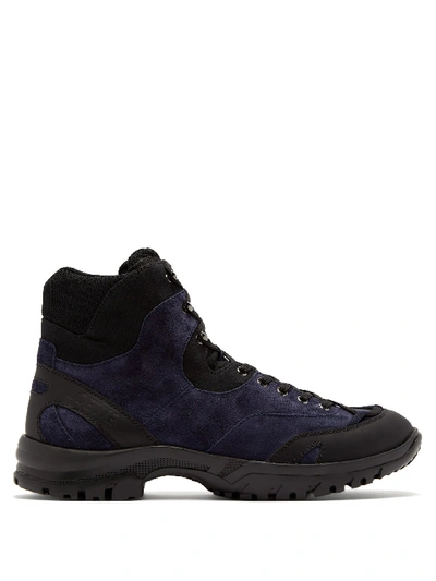 Loewe Logo-patch Suede Hiking Boots In Blue