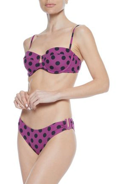 Zimmermann Embellished Polka-dot Low-rise Bikini Briefs In Purple