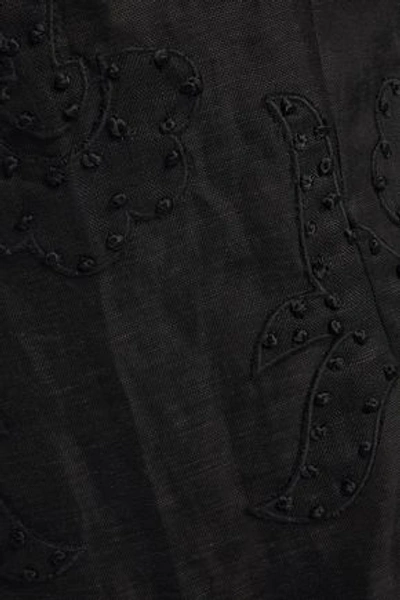 Zimmermann Open-back Embroidered Linen And Silk-blend Gauze Mini Dress In Black