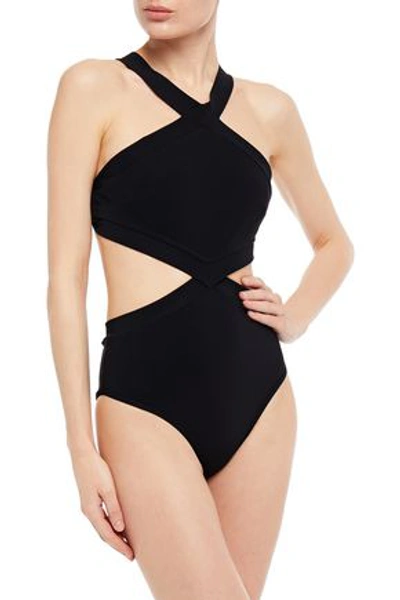 Zimmermann Printed Stretch-jersey Swimsuit In Black