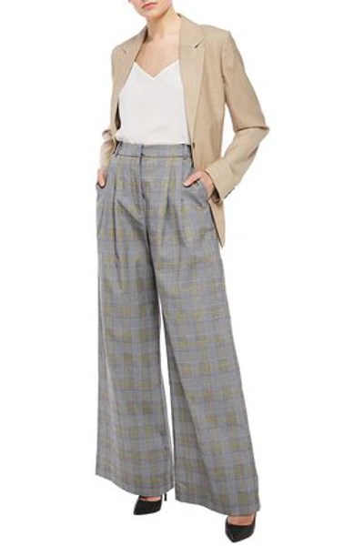 Zimmermann Pleated Checked Cotton-blend Wide-leg Trousers In Grey