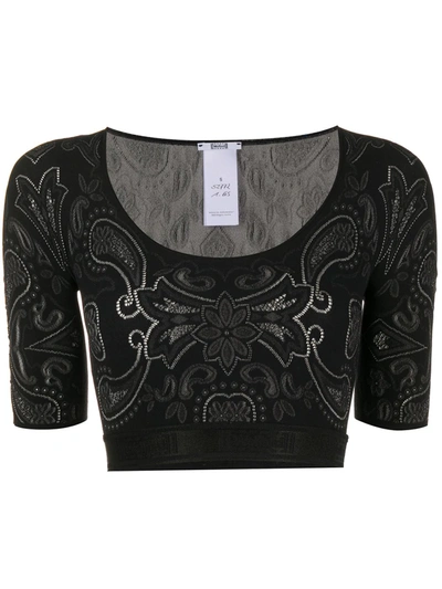 Wolford Paisley Stretch Jersey Cropped Top In Black Ash
