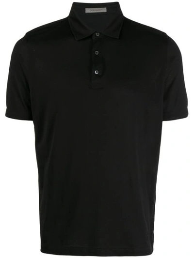 Corneliani Satin Knit Polo Shirt In Black