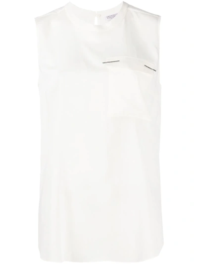 Brunello Cucinelli Patch-pocket Sleeveless Blouse In White