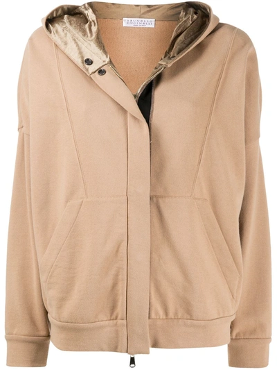 Brunello Cucinelli Hooded Bomber Jacket In Brown