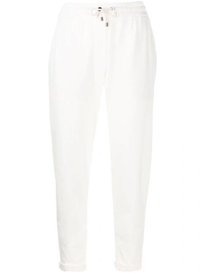 Brunello Cucinelli Cropped Drawstring Track Pants In Weiss