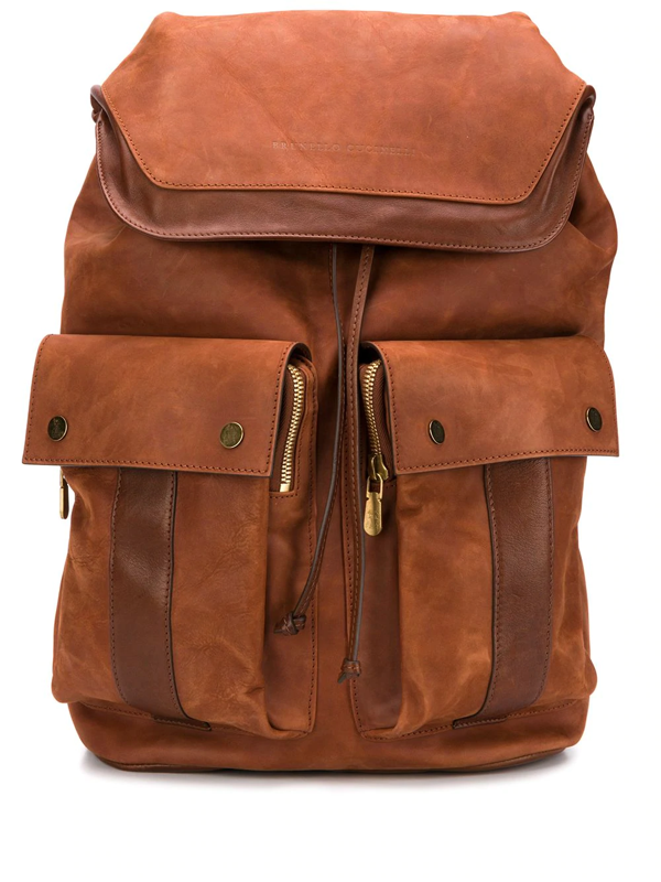 Brunello Cucinelli Multiple Pocket Leather Backpack In Brown | ModeSens