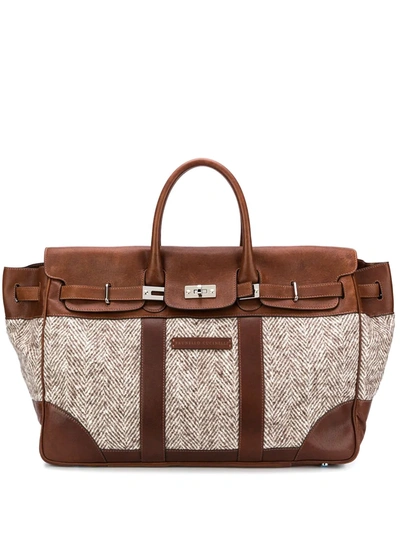 Brunello Cucinelli Chevron Virgin Wool & Leather Travel Bag In Brown