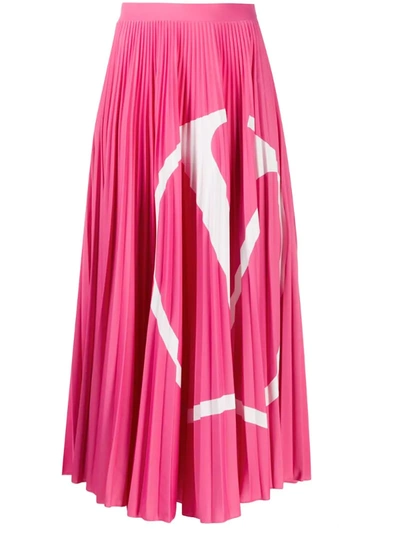 Valentino Vlogo Pleated Midi Skirt In Pink