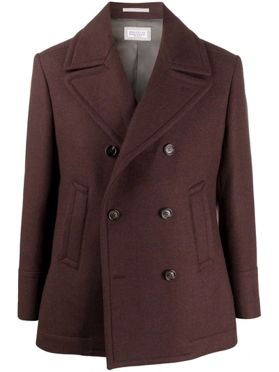 Brunello Cucinelli Double Breasted Pea Coat In Red