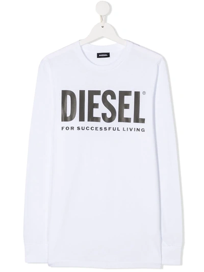 Diesel Teen Logo Print Long-sleeved T-shirt In White