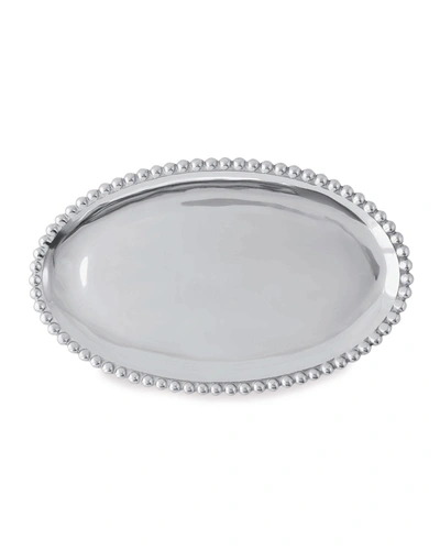 Mariposa Pearled Trim Oval Platter In Silver