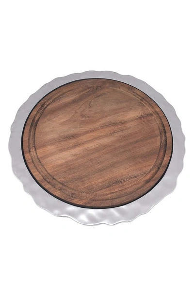 Mariposa Shimmer Round Aluminum & Wood Cheese Board In Silver