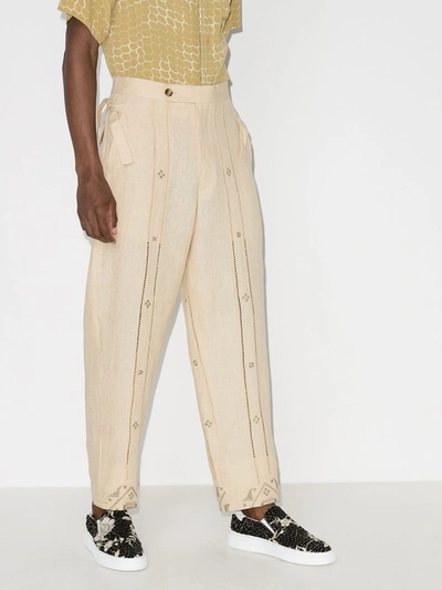 Bode Embroidered-detail Wide-leg Trousers In Neutrals