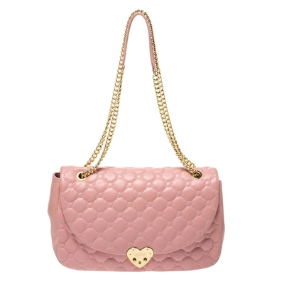Pre-owned Moschino Pink Quilted Leather Heart Clasp Shoulder Bag