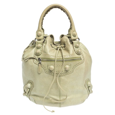 Pre-owned Balenciaga Mint Green Leather Gch 21 Pompon Hobo