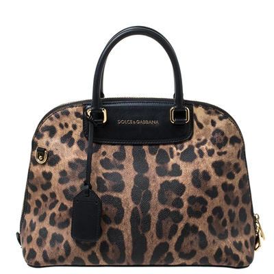 Pre-owned Dolce & Gabbana Black/brown Leopard Print Coated Canvas And Leather Megan Dome Satchel