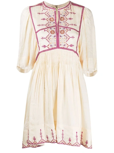 Isabel Marant Étoile Thea Geometric Embroidered Silk Dress In Neutrals