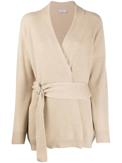 Brunello Cucinelli Wrap Tie Cardigan In Brown