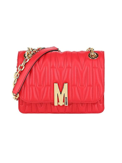 Moschino M Quilted Leather Shoulder Bag In Red