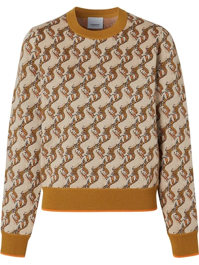 Burberry Unicorn Merino Wool Blend Jacquard Sweater In Neutrals