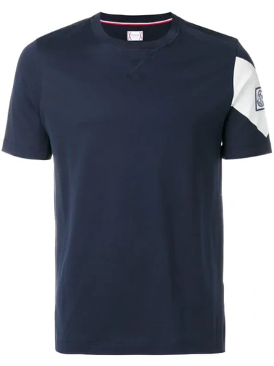 Moncler Chevron-print Crew-neck Cotton T-shirt In Navy