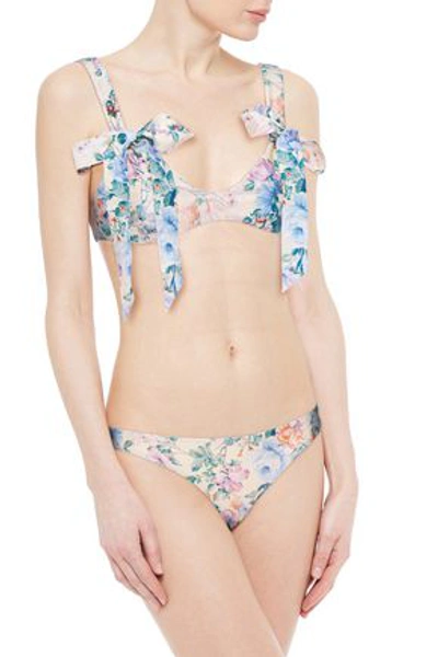 Zimmermann Bow-detailed Floral-print Bikini In Cream