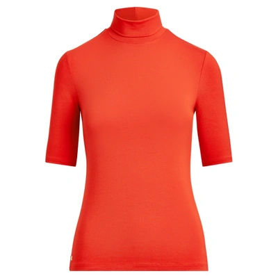 Ralph Lauren Jersey Turtleneck Top In Sporting Orange