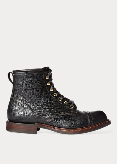 Double Rl Pebbled Leather Boot In Black