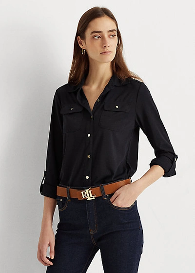 Lauren Ralph Lauren Roll-tab Sleeve Shirt In Lauren Navy