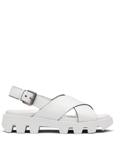 Prada Crossover Strap Sandals In White