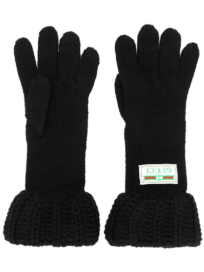 Gucci Knit Gloves W/ Logo Label In Black