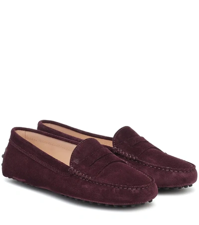 Tod's Gommino Suede Loafers In Prune