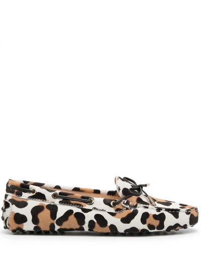 Tod's Gommino Leopard-print Calf-hair Moccasins In Neutrals