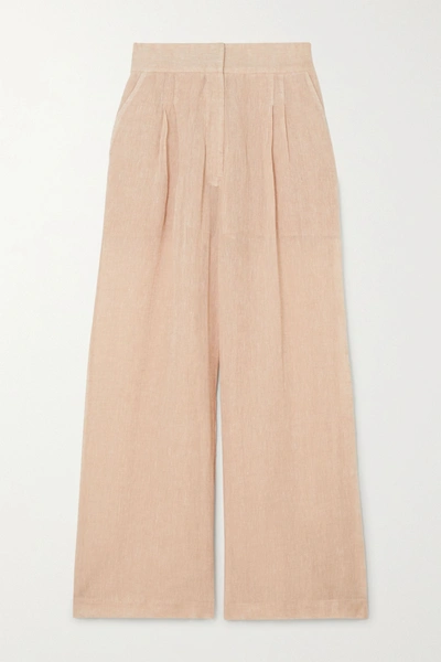 Le Kasha Sohag Linen Wide-leg Pants In Peach