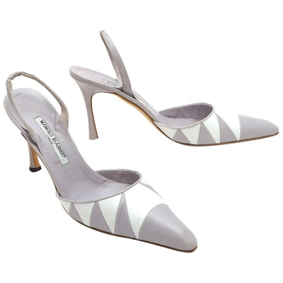 Pre-owned Manolo Blahnik Leather Sandals In Grey