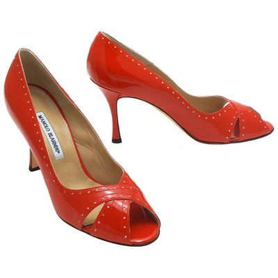 Pre-owned Manolo Blahnik Patent Leather Sandals In Red