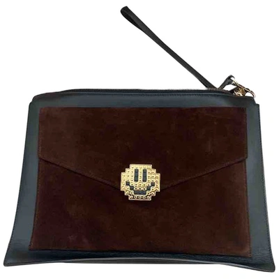 Pre-owned Les Petits Joueurs Leather Clutch Bag In Black