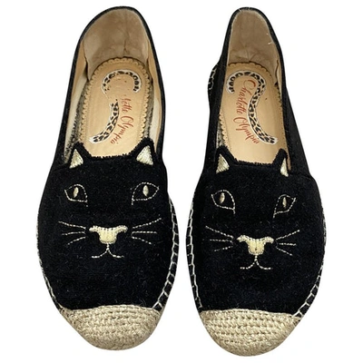 Pre-owned Charlotte Olympia Kitty Cloth Espadrilles In Black