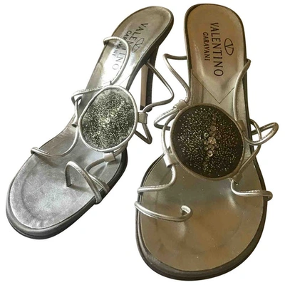 Pre-owned Valentino Garavani Glitter Sandals In Silver