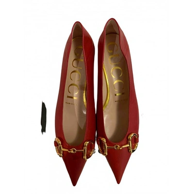 Pre-owned Gucci Red Leather Ballet Flats