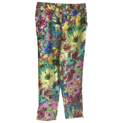 Pre-owned Roberto Cavalli Silk Straight Trousers In Multicolour