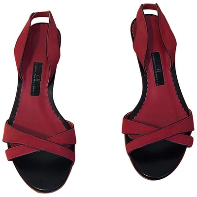 Pre-owned Carolina Herrera Red Fur Sandals